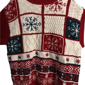Vintage Red green and White Snowflake Nordic Sweater holiday Christmas sz 18/20